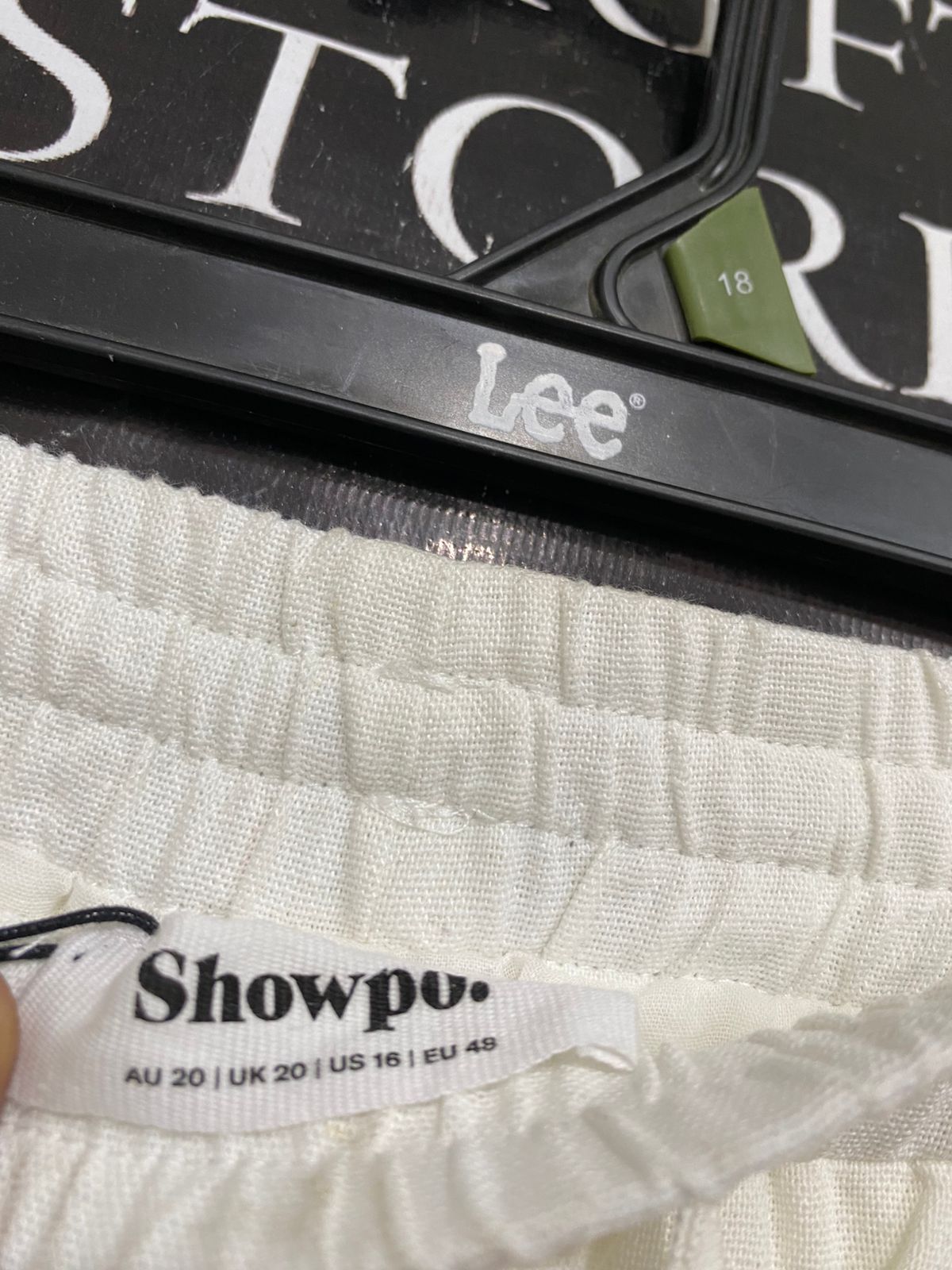 SHOWPO |XL| WAIST 40| A30| WHITE DRAWSTRING ELASTIC-WAIST WIDE-LEG LINEN-BLEND PANTS
