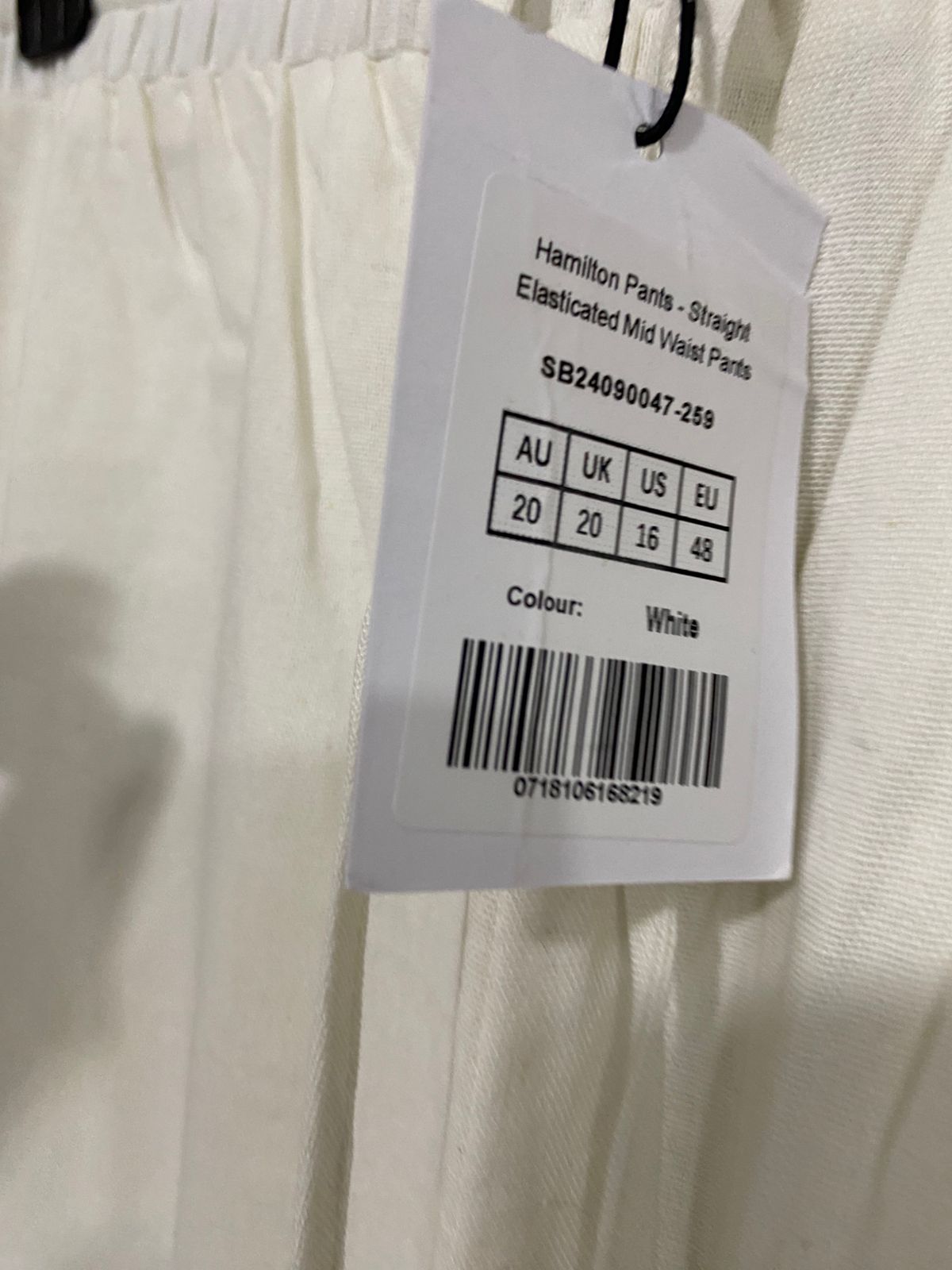 SHOWPO |XL| WAIST 40| A30| WHITE DRAWSTRING ELASTIC-WAIST WIDE-LEG LINEN-BLEND PANTS