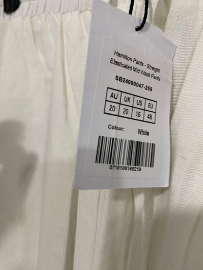 SHOWPO |XL| WAIST 40| A30| WHITE DRAWSTRING ELASTIC-WAIST WIDE-LEG LINEN-BLEND PANTS