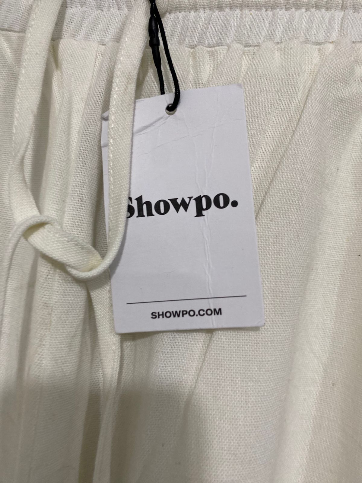 SHOWPO |XL| WAIST 40| A30| WHITE DRAWSTRING ELASTIC-WAIST WIDE-LEG LINEN-BLEND PANTS