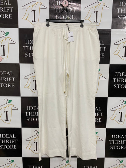 SHOWPO |XL| WAIST 40| A30| WHITE DRAWSTRING ELASTIC-WAIST WIDE-LEG LINEN-BLEND PANTS