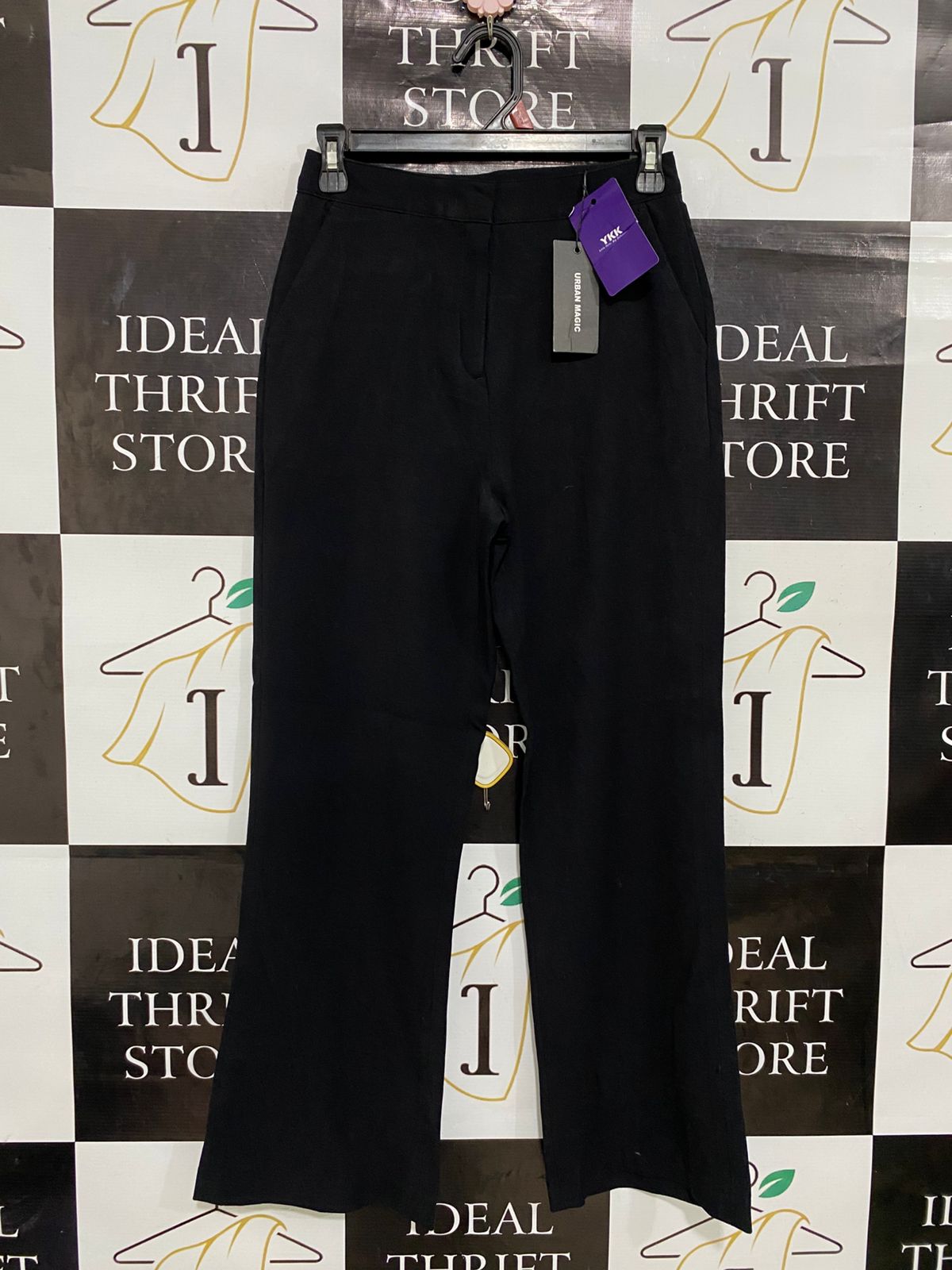 URBAN MAGIC |S| WAIST 26| A30| BLACK HIGH-WAISTED STRAIGHT-LEG TROUSERS