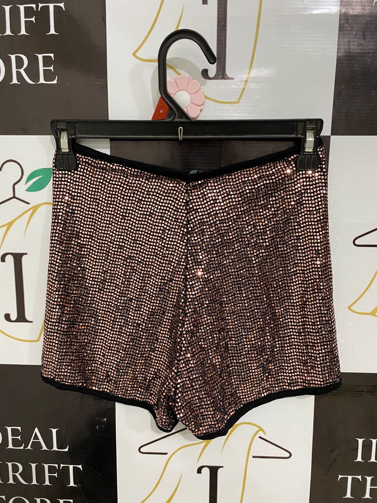 BOOHOO |S| WAIST 24| A30| ROSE GOLD SEQUIN SPARKLE HOT SHORTS