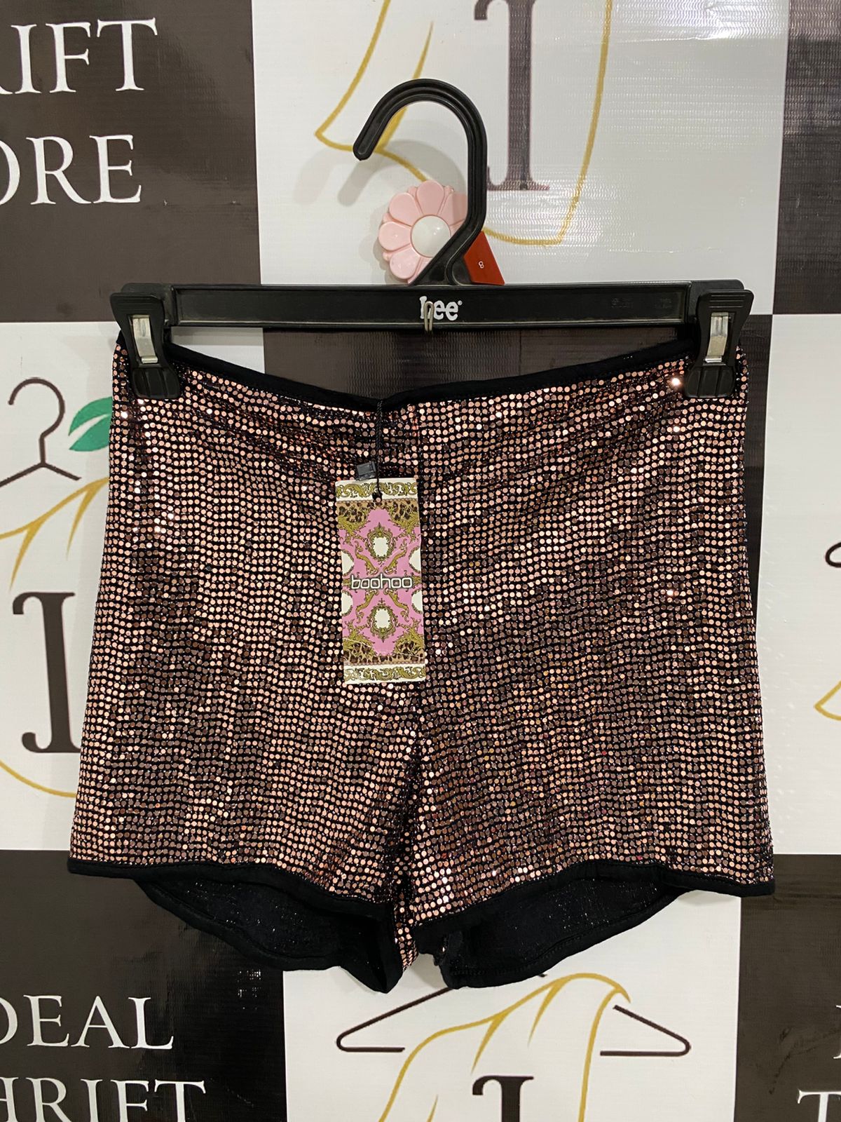 BOOHOO |S| WAIST 24| A30| ROSE GOLD SEQUIN SPARKLE HOT SHORTS