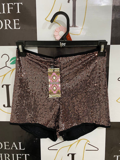 BOOHOO |S| WAIST 24| A30| ROSE GOLD SEQUIN SPARKLE HOT SHORTS