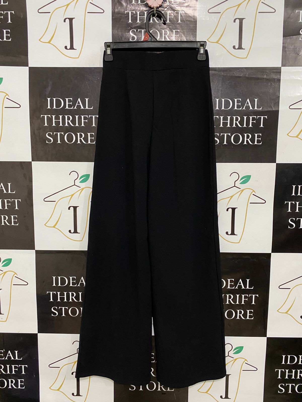 H&M |XS| WAIST 24| A30| BLACK HIGH-WAISTED GOLD-BUTTON WIDE-LEG TROUSERS