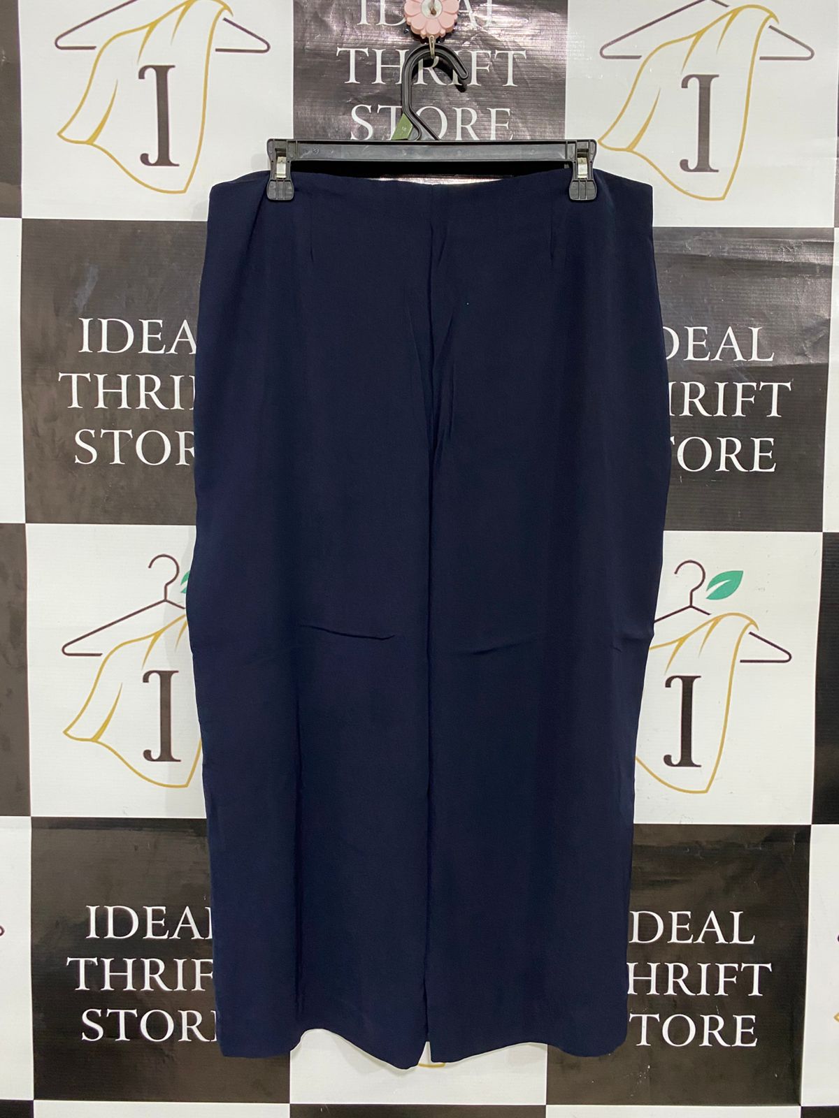 BASQUE |XL| WAIST 33| A30| PETITE NAVY BLUE HIGH-WAISTED FRONT-SLIT TROUSERS