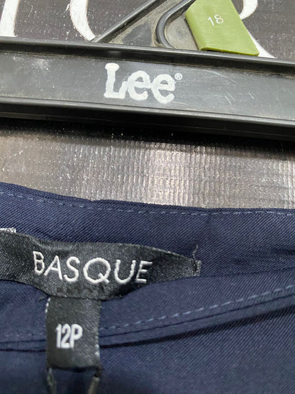 BASQUE |XL| WAIST 33| A30| PETITE NAVY BLUE HIGH-WAISTED FRONT-SLIT TROUSERS