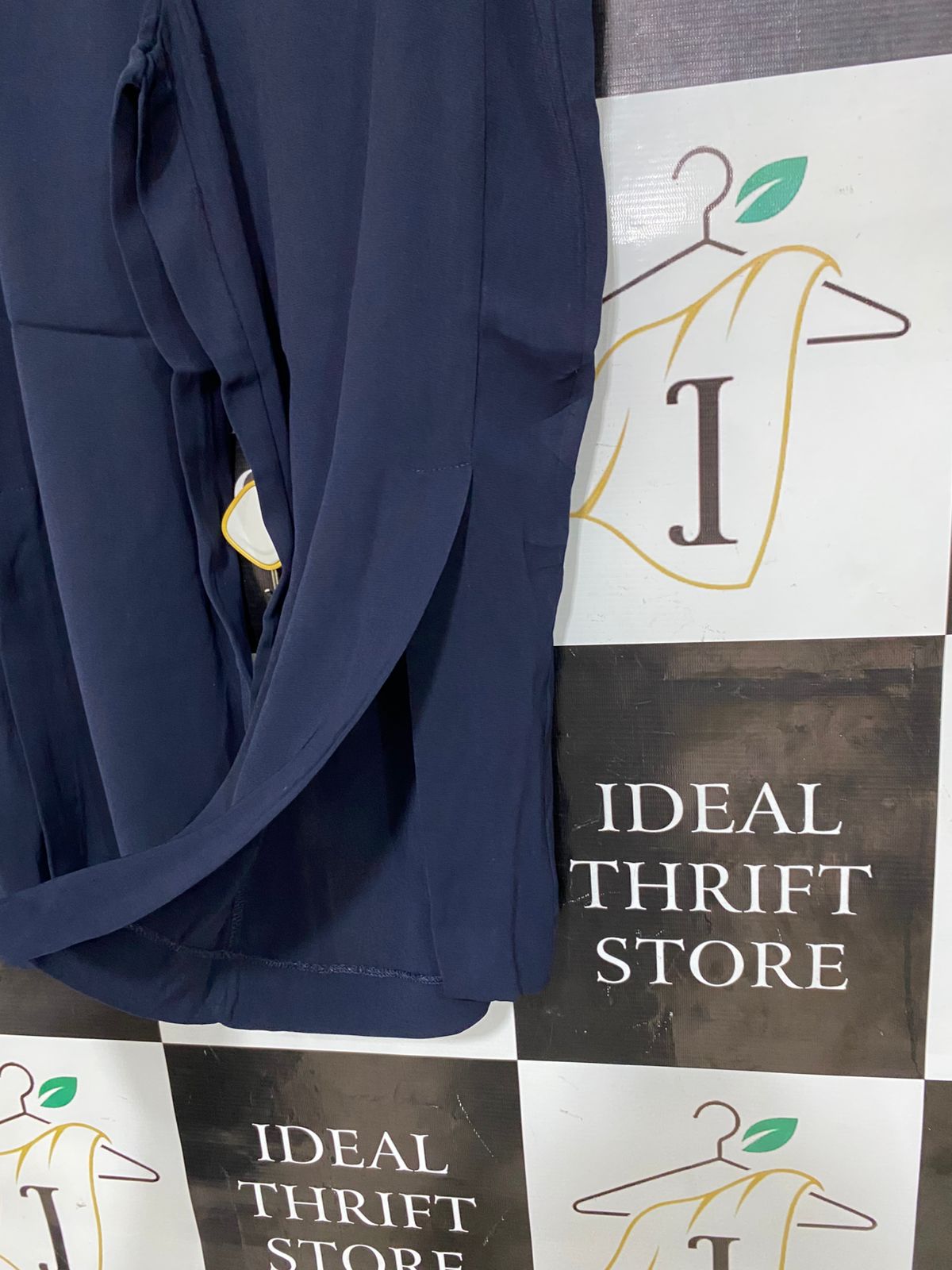BASQUE |XL| WAIST 33| A30| PETITE NAVY BLUE HIGH-WAISTED FRONT-SLIT TROUSERS