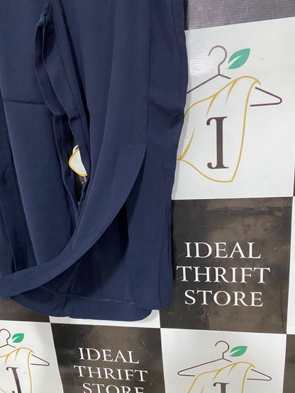 BASQUE |XL| WAIST 33| A30| PETITE NAVY BLUE HIGH-WAISTED FRONT-SLIT TROUSERS