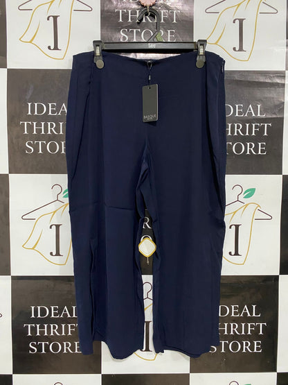 BASQUE |XL| WAIST 33| A30| PETITE NAVY BLUE HIGH-WAISTED FRONT-SLIT TROUSERS