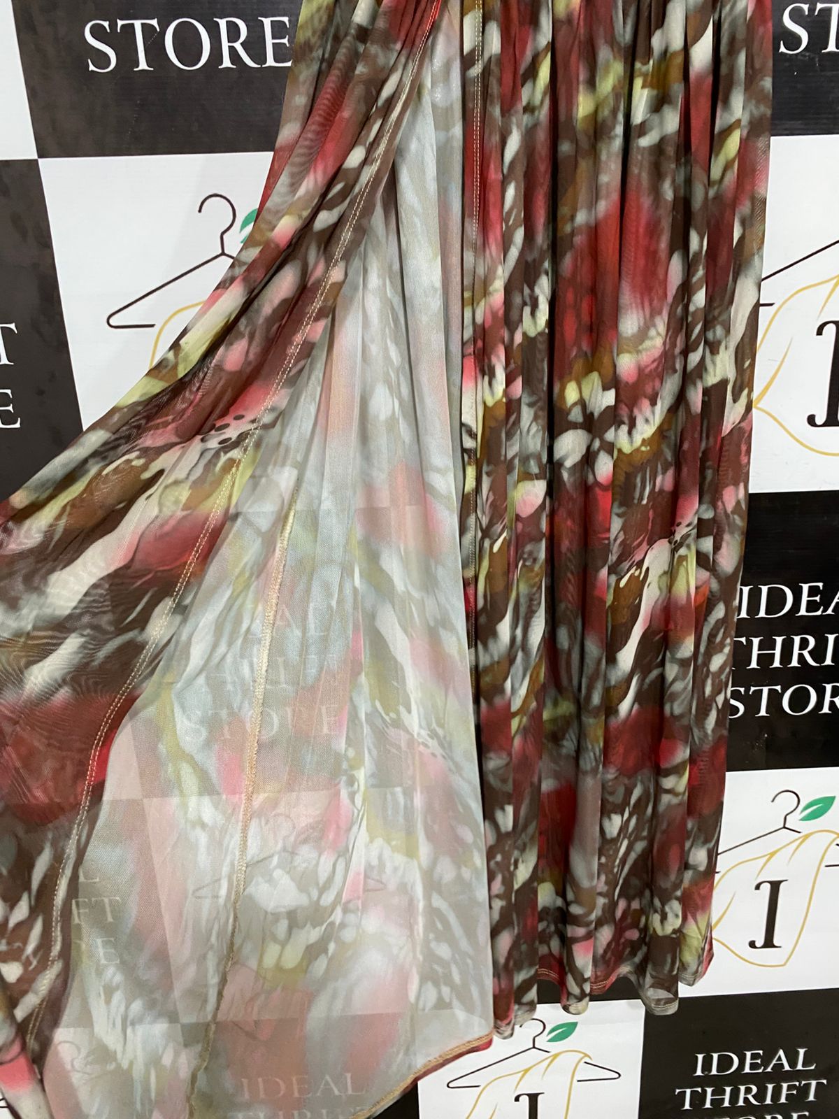 |S| WAIST 26| A30| ABSTRACT MULTICOLOR STRAPLESS GATHERED BUST MAXI DRESS