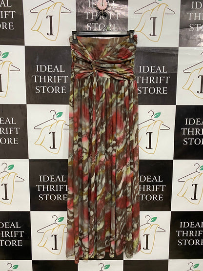 |S| WAIST 26| A30| ABSTRACT MULTICOLOR STRAPLESS GATHERED BUST MAXI DRESS