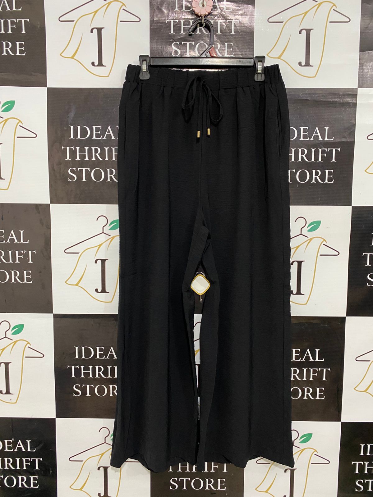 VINE APPAREL |M| WAIST 28| A30| BLACK DRAWSTRING ELASTIC-WAIST WIDE-LEG LOUNGE PANTS