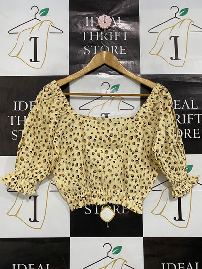 KIVARI |XS| BUST 18| A30| ANIMAL PRINT SQUARE-NECK CROPPED BLOUSE