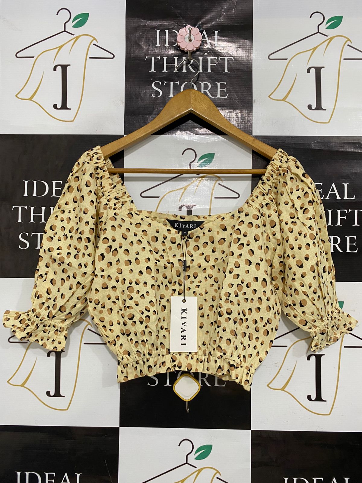KIVARI |XS| BUST 18| A30| ANIMAL PRINT SQUARE-NECK CROPPED BLOUSE