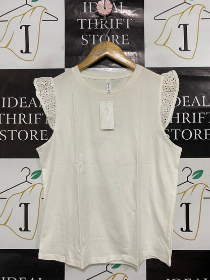 & ME |M| BUST 19| A30| WHITE BRODERIE ANGLAISE SLEEVELESS TEE