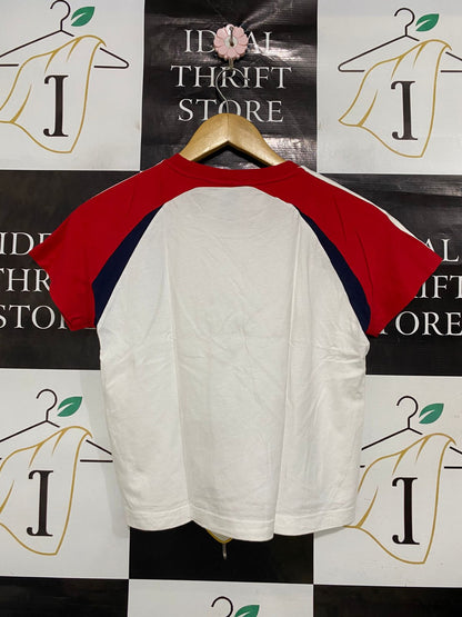 ADIDAS |M| BUST 17| A30| WHITE, RED & BLUE RAGLAN THREE-STRIPES TEE