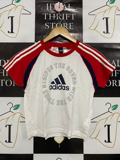 ADIDAS |M| BUST 17| A30| WHITE, RED & BLUE RAGLAN THREE-STRIPES TEE