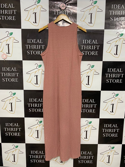 PRIMARK CARES |L| BUST 16| A30| MAUVE PINK TEXTURED RIBBED CREWNECK MIDI DRESS