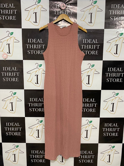 PRIMARK CARES |L| BUST 16| A30| MAUVE PINK TEXTURED RIBBED CREWNECK MIDI DRESS
