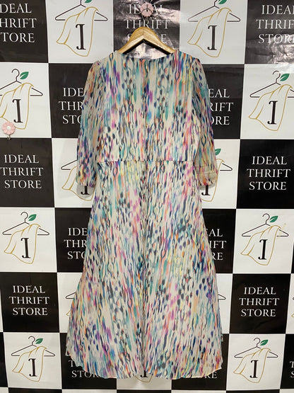 ROMAN |L| BUST 20| A30| ABSTRACT MULTICOLOR BRUSHSTROKE CREWNECK MIDI DRESS