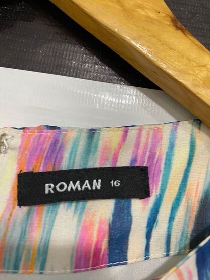 ROMAN |L| BUST 20| A30| ABSTRACT MULTICOLOR BRUSHSTROKE CREWNECK MIDI DRESS