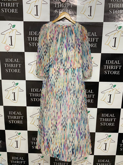 ROMAN |L| BUST 20| A30| ABSTRACT MULTICOLOR BRUSHSTROKE CREWNECK MIDI DRESS