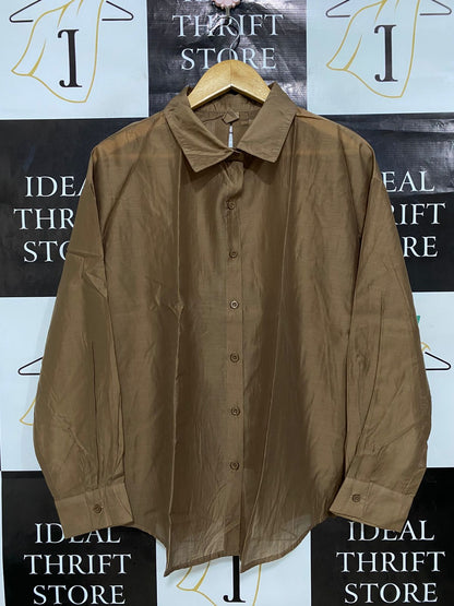 DAZY LESS |M| BUST 22| A30| BROWN OVERSIZED BUTTON-DOWN SHIRT