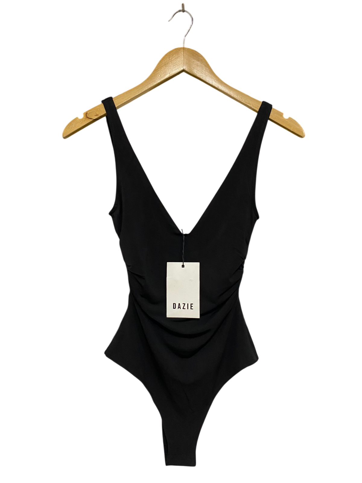 DAZIE |S| BUST 12| A31| BLACK PLUNGING V-NECK RUCHED BODYSUIT