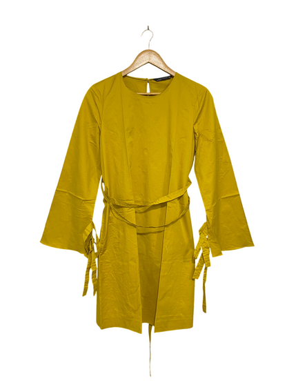 ZARA WOMAN |M| BUST 18| A31| MUSTARD YELLOW CREW NECK TIE-SLEEVE TUNIC DRESS