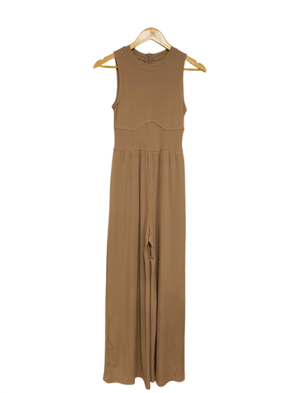 CIDER |XS| BUST 13| A31| BROWN SLEEVELESS CORSET-STYLE WIDE-LEG JUMPSUIT