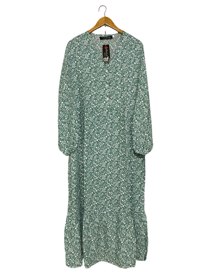 KAILISHI |XL| BUST 25| A31| GREEN & WHITE FLORAL V-NECK BUTTON-FRONT TIERED MIDI DRESS