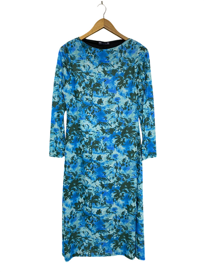 M&S |M| BUST 18| A31| BLUE & GREEN FLORAL LONG-SLEEVE MIDI DRESS