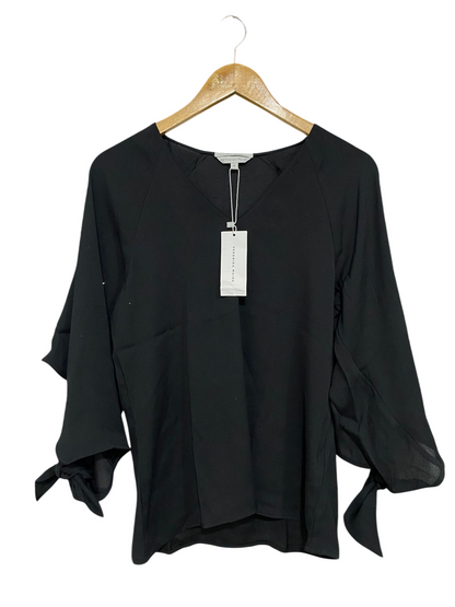 VERONIKA MAINE |S| BUST 17| A31| MAINE BLACK V-NECK TIE-SLEEVE BLOUSE