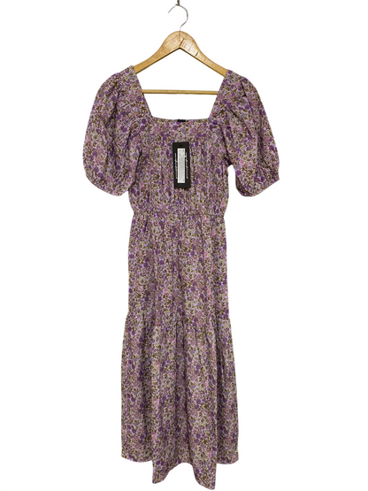INFLUENCE |S| BUST 15| A31| PURPLE FLORAL SQUARE NECK PUFF SLEEVE TIERED MIDI DRESS