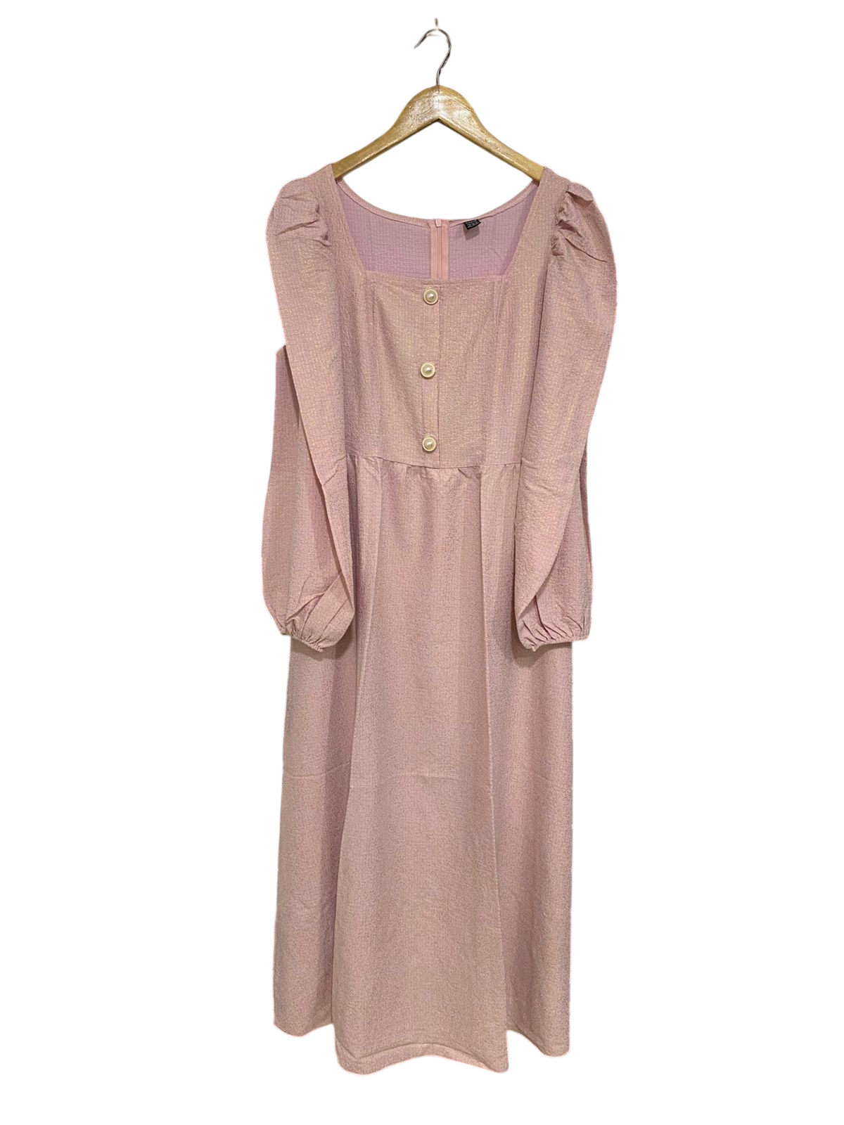 SHEIN |M| BUST 18| A31| DUSTY PINK SQUARE NECK BUTTON-FRONT LONG-SLEEVE MIDI DRESS