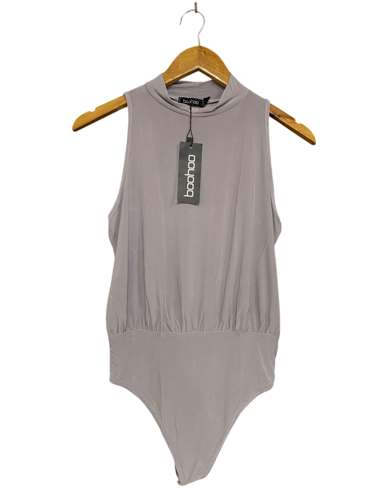 BOOHOO |S| BUST 15| A31| GREY MOCK NECK SLEEVELESS BODYSUIT