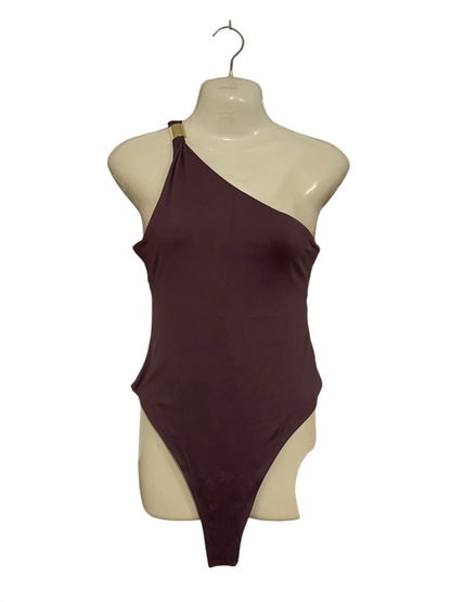 SUPRE |M| BUST 16| A31| MAUVE ONE-SHOULDER GOLD-ACCENT BODYSUIT