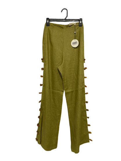 VRG GRL |XS| WAIST 24| A31| OLIVE GREEN BEADED SIDE-SLIT WIDE-LEG TROUSERS