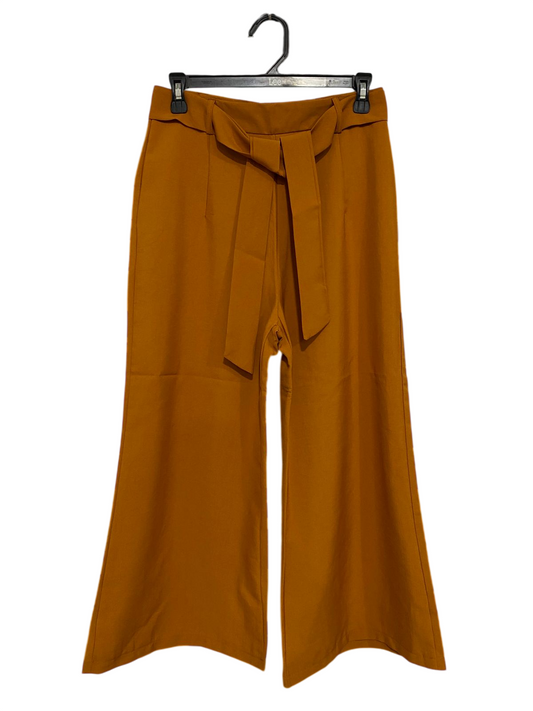 |L| WAIST 28| A31| MUSTARD YELLOW TIE-BELT WIDE-LEG CULOTTES