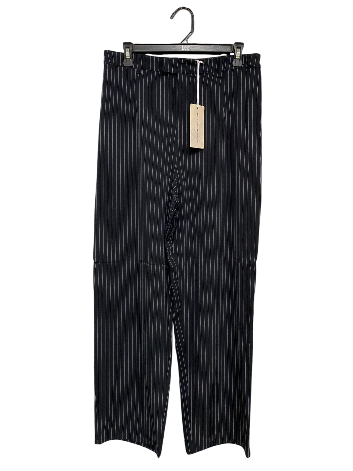 BEGINNING BOUTIQUE |XL| WAIST 32| A31| BLACK & WHITE PINSTRIPE TAILORED WIDE-LEG TROUSERS
