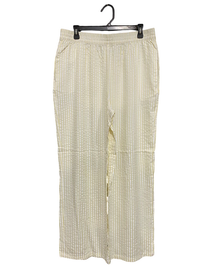 ANKO |XL| WAIST 32| A31| YELLOW & WHITE STRIPED SEERSUCKER WIDE-LEG TROUSERS