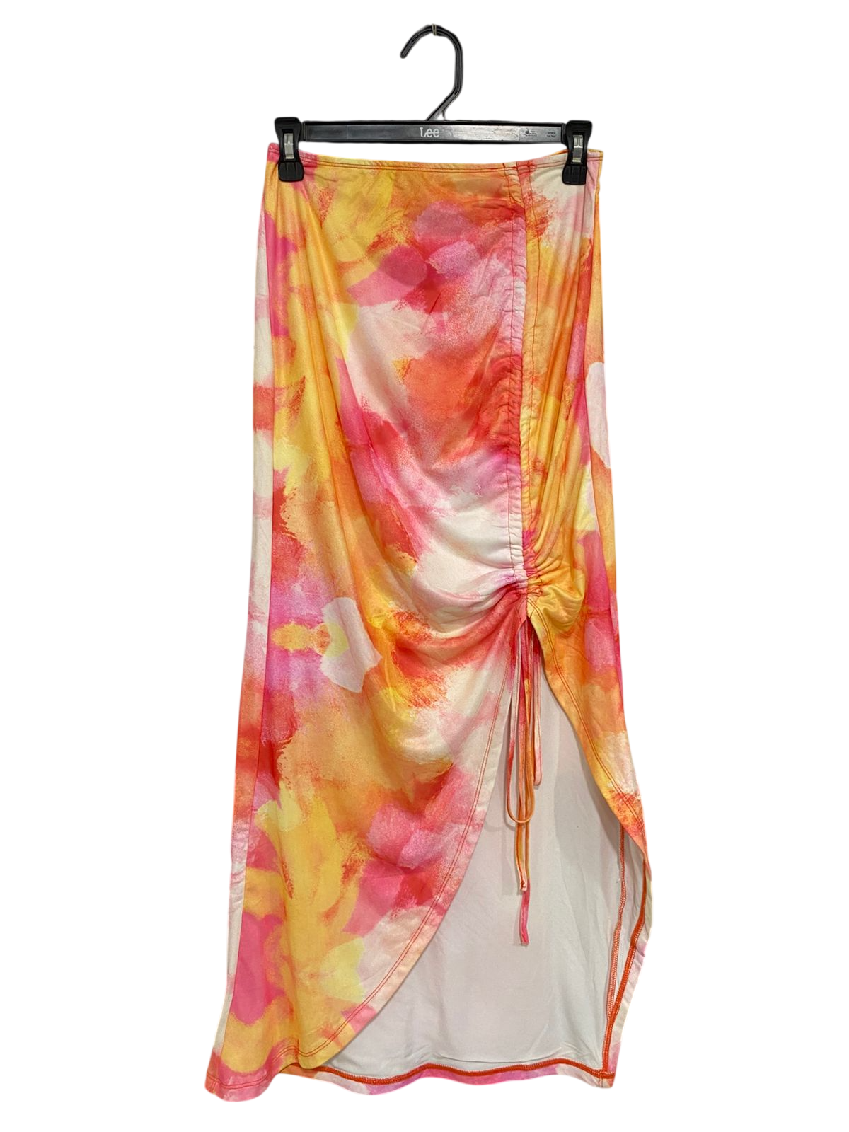 SHEIN |M| WAIST 26| A31| SUNSET TIE-DYE WATERCOLOR RUFFLED SLIT MIDI SKIRT