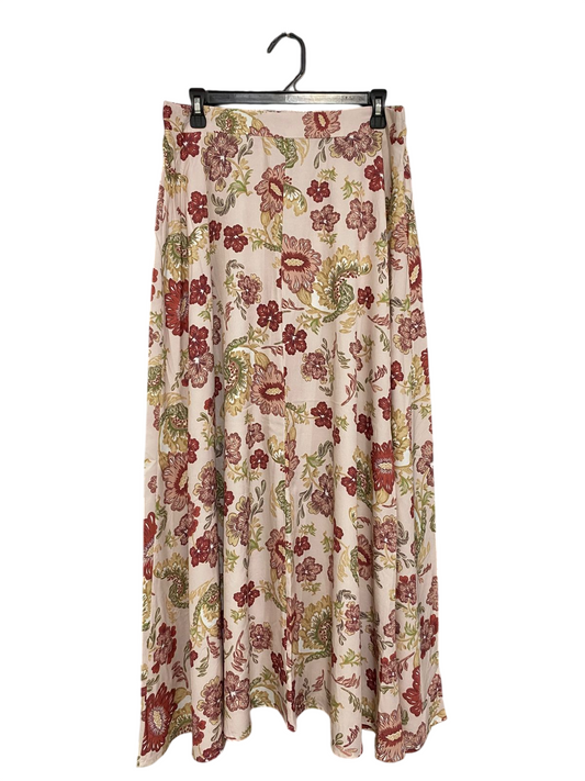 |L| WAIST 32| A31| BLUSH PINK VINTAGE FLORAL PRINT WIDE-LEG TROUSERS