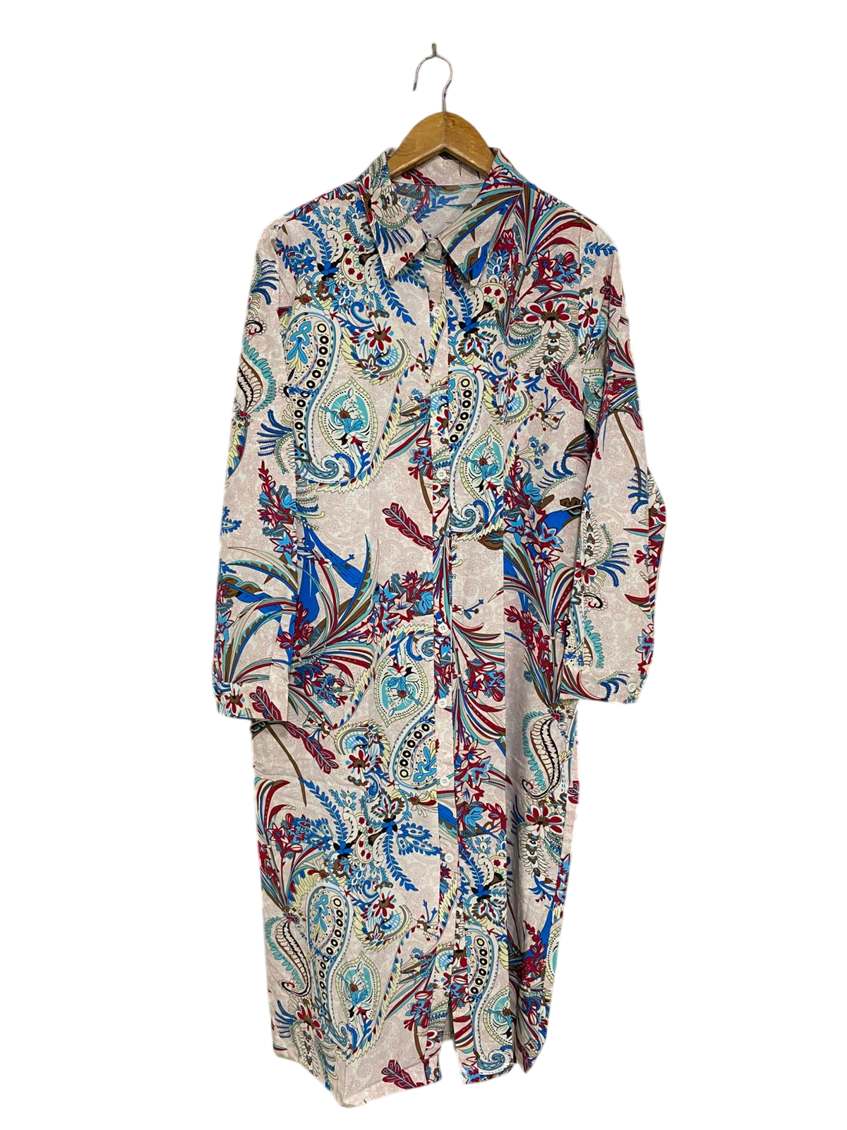 SHEIN |M| BUST 21| A32| PAISLEY & FLORAL PRINT LONG BUTTON-DOWN SHIRT DRESS