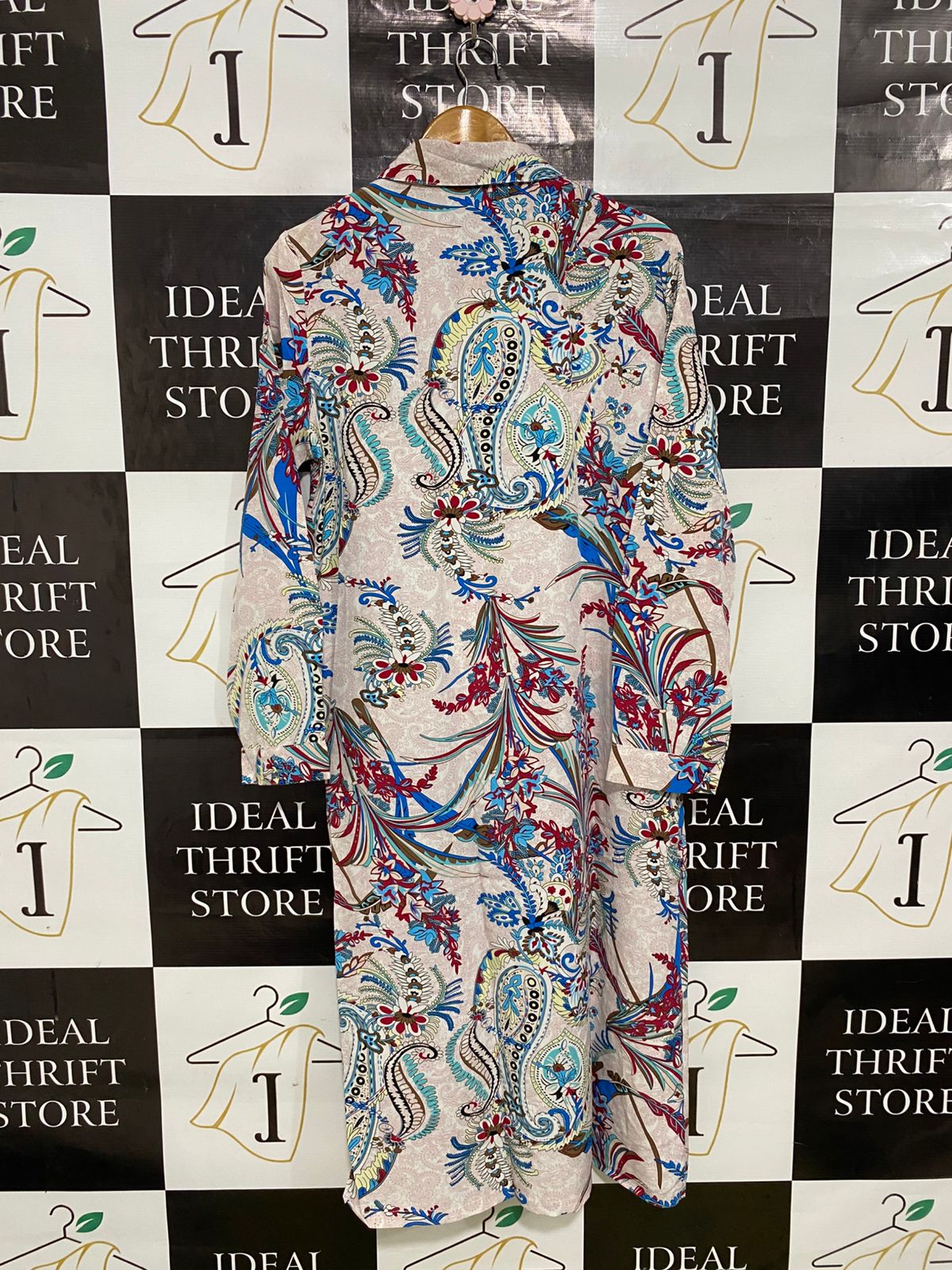 SHEIN |M| BUST 21| A32| PAISLEY & FLORAL PRINT LONG BUTTON-DOWN SHIRT DRESS