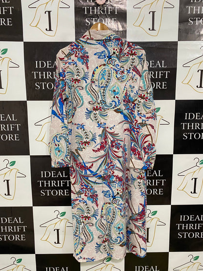SHEIN |M| BUST 21| A32| PAISLEY & FLORAL PRINT LONG BUTTON-DOWN SHIRT DRESS