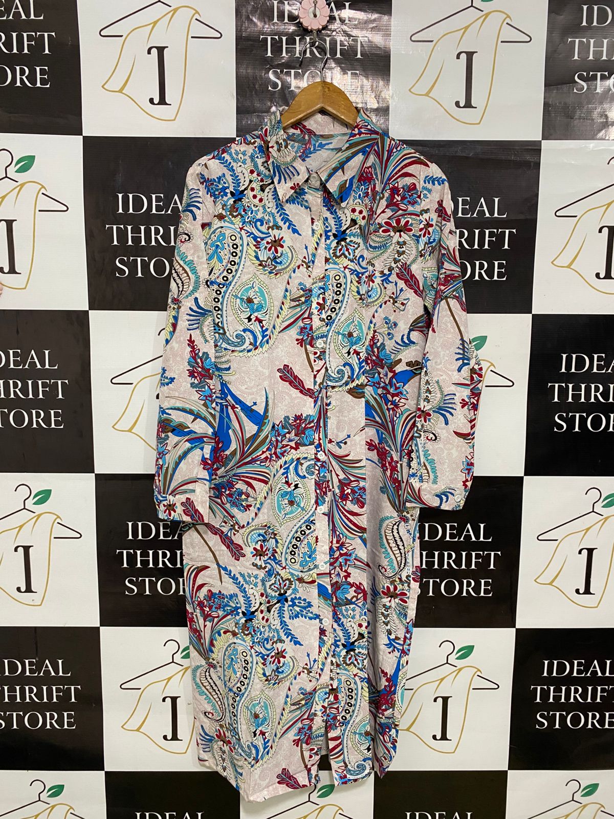 SHEIN |M| BUST 21| A32| PAISLEY & FLORAL PRINT LONG BUTTON-DOWN SHIRT DRESS