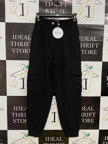 LUVALOT |XS| WAIST 24| A32| BLACK HIGH-WAISTED CARGO JOGGER PANTS